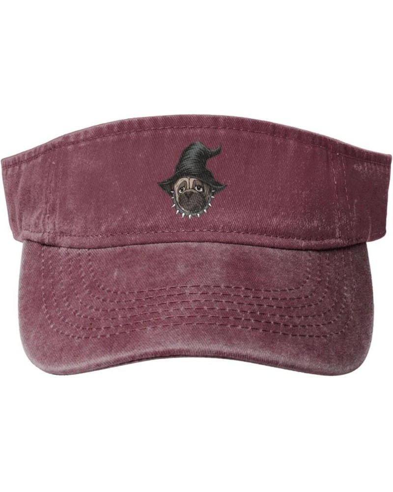 Halloween Dog Wearing A Witch's Hat Sun Hat Sun Visor Hats for Women Men Baseball Cap Golf Hats Red $9.70 Sun Hats