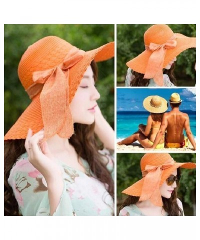 Floppy Straw Sun Hat Foldable Packable Wide Brim Summer Beach Hat Crochet Bucket Hat with Bow for Women Orange $6.43 Sun Hats