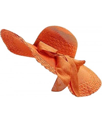 Floppy Straw Sun Hat Foldable Packable Wide Brim Summer Beach Hat Crochet Bucket Hat with Bow for Women Orange $6.43 Sun Hats