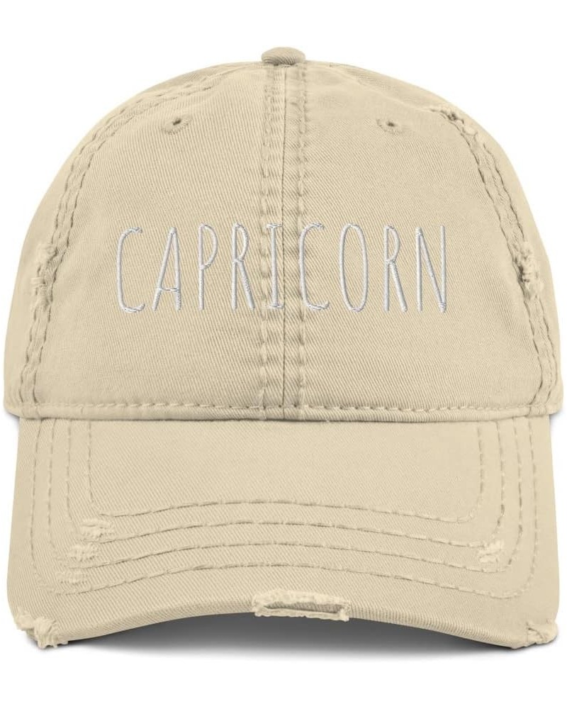 Zodiac Sign Gifts Capricorn (Embroidered Distressed Dad Hat) Birthday Astrological Khaki $19.69 Baseball Caps