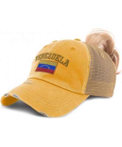 Womens Ponytail Cap Venezuela Flag Futbol America Cup Distressed Trucker Hats Mustard $14.50 Baseball Caps