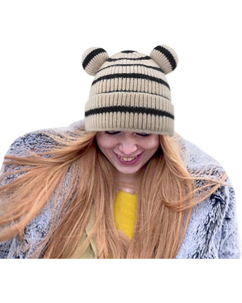 for Women Lined Cable Knitted Winter Warm Hat Slouch Cap Adult Wool White $8.14 Skullies & Beanies