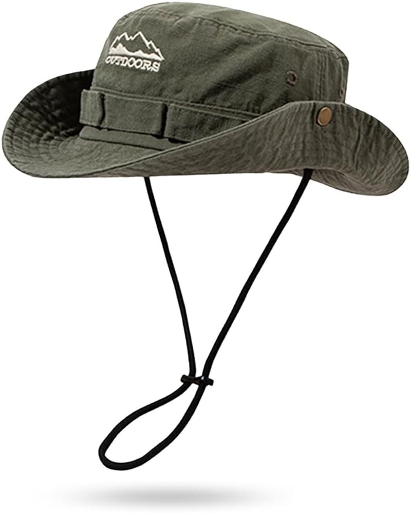 Cotton Boonie Sun Hat for Men Women, Foldable Outdoor Sun Protection Hat with Chin Strap for Fishing Hunting Hiking Army Gree...