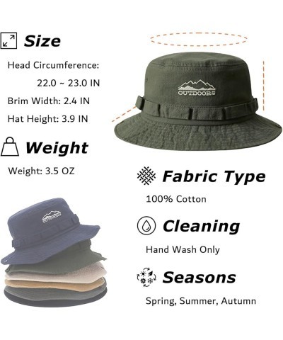 Cotton Boonie Sun Hat for Men Women, Foldable Outdoor Sun Protection Hat with Chin Strap for Fishing Hunting Hiking Army Gree...