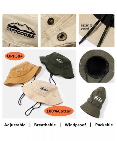 Cotton Boonie Sun Hat for Men Women, Foldable Outdoor Sun Protection Hat with Chin Strap for Fishing Hunting Hiking Army Gree...