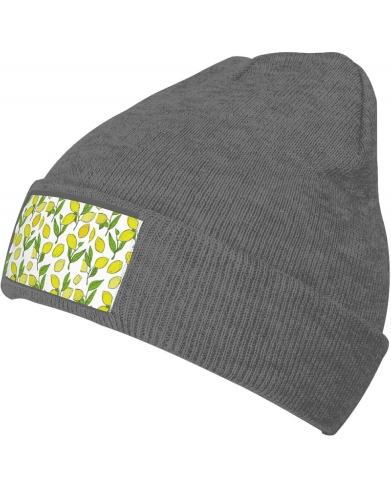 Yellow Fresh Lemons Print Unisex Cute Knitted Hat Beanie Soft Warm Beanie Cap Casual Fashion Knit Hat Deep Heather $9.41 Skul...