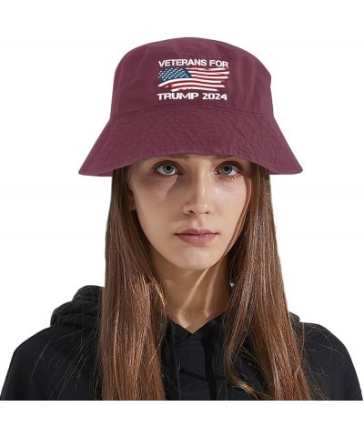 Veterans for Trump 2024 Bucket Hats Bucket Hats Flodable Womens Hat for Travel Accessories for Travel Must Deep Rose $9.02 Bu...