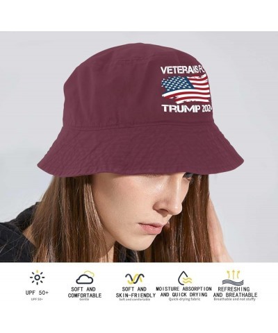 Veterans for Trump 2024 Bucket Hats Bucket Hats Flodable Womens Hat for Travel Accessories for Travel Must Deep Rose $9.02 Bu...