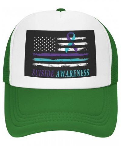 Suicide Prevention Awareness American USA Flag Mesh Baseball Cap Dad Trucker Flat Bill Brim Hat Green $9.65 Baseball Caps