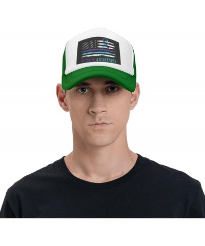 Suicide Prevention Awareness American USA Flag Mesh Baseball Cap Dad Trucker Flat Bill Brim Hat Green $9.65 Baseball Caps