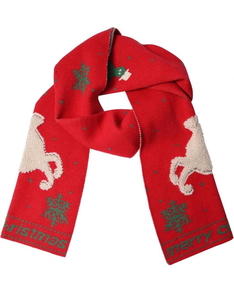 Women's Christmas Scarf Cute Elk Print Scarves Winter Warm Knit Shawls Long Wraps Winter Scarf Red $12.59 Scarves