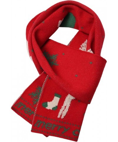 Women's Christmas Scarf Cute Elk Print Scarves Winter Warm Knit Shawls Long Wraps Winter Scarf Red $12.59 Scarves