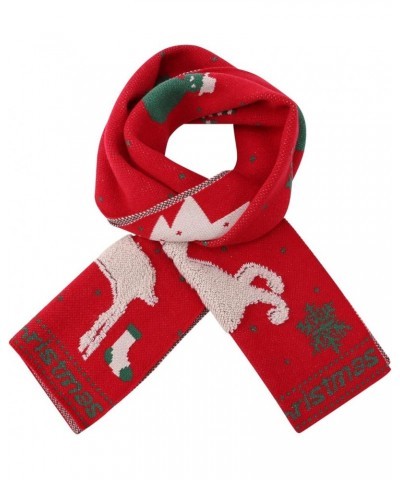 Women's Christmas Scarf Cute Elk Print Scarves Winter Warm Knit Shawls Long Wraps Winter Scarf Red $12.59 Scarves