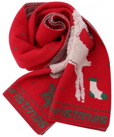 Women's Christmas Scarf Cute Elk Print Scarves Winter Warm Knit Shawls Long Wraps Winter Scarf Red $12.59 Scarves