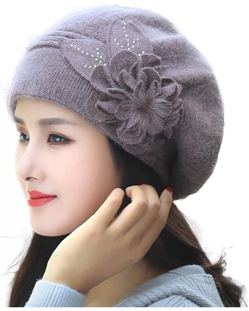 FADVES Winter Hats for Women Beanies Rabbit Fur Knitted Hat with Rhinestones Coffee $12.58 Skullies & Beanies