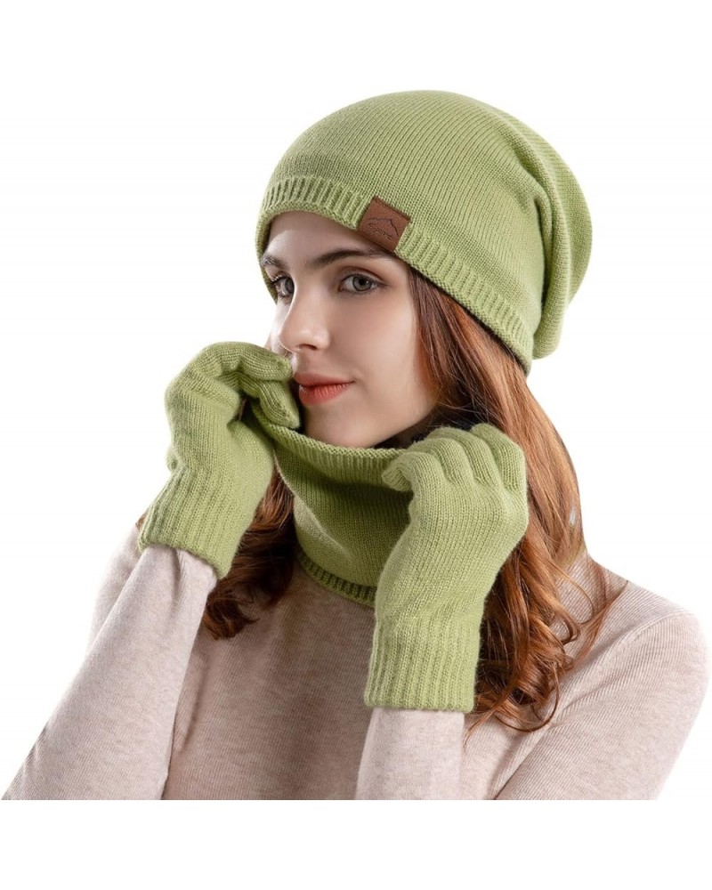 Women's Fashion Hats Mens Knitting Wool Hat Winter Warm Hat Bib Gloves Three Piece Suit Plush Ear Protector Head Cap Green $1...