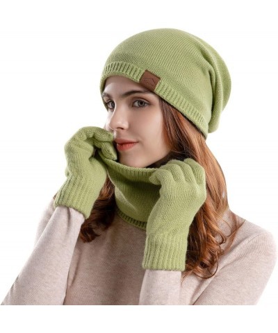 Women's Fashion Hats Mens Knitting Wool Hat Winter Warm Hat Bib Gloves Three Piece Suit Plush Ear Protector Head Cap Green $1...