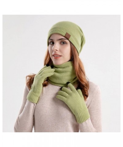 Women's Fashion Hats Mens Knitting Wool Hat Winter Warm Hat Bib Gloves Three Piece Suit Plush Ear Protector Head Cap Green $1...