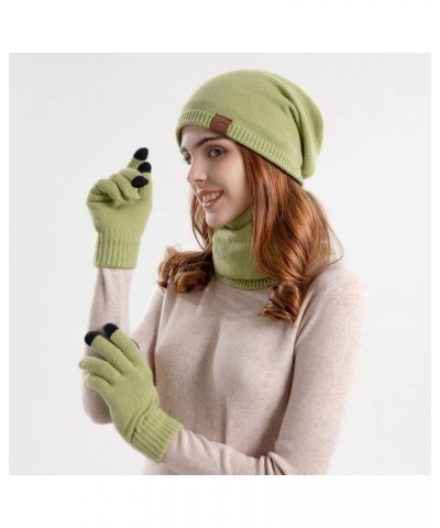 Women's Fashion Hats Mens Knitting Wool Hat Winter Warm Hat Bib Gloves Three Piece Suit Plush Ear Protector Head Cap Green $1...