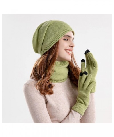 Women's Fashion Hats Mens Knitting Wool Hat Winter Warm Hat Bib Gloves Three Piece Suit Plush Ear Protector Head Cap Green $1...