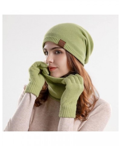 Women's Fashion Hats Mens Knitting Wool Hat Winter Warm Hat Bib Gloves Three Piece Suit Plush Ear Protector Head Cap Green $1...