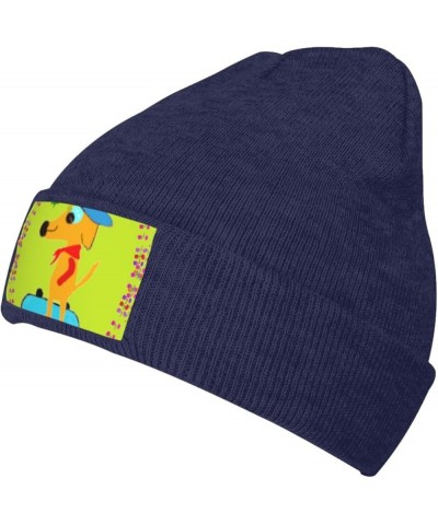 Black Knit Hat Cap Cartoon Dog Doing Sports Picture Soft Good Elasticity Suitable for Outdoor Sports Navy Blue $13.28 Skullie...