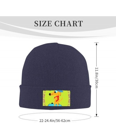 Black Knit Hat Cap Cartoon Dog Doing Sports Picture Soft Good Elasticity Suitable for Outdoor Sports Navy Blue $13.28 Skullie...