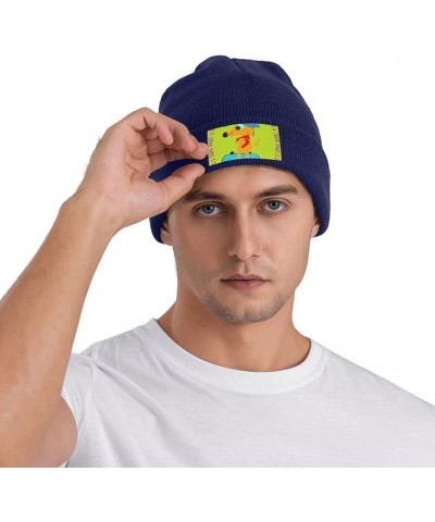 Black Knit Hat Cap Cartoon Dog Doing Sports Picture Soft Good Elasticity Suitable for Outdoor Sports Navy Blue $13.28 Skullie...